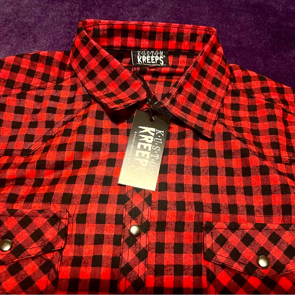 NWT Men’s XL Kustom Kreeps for Sourpuss black and red western flannel shirt